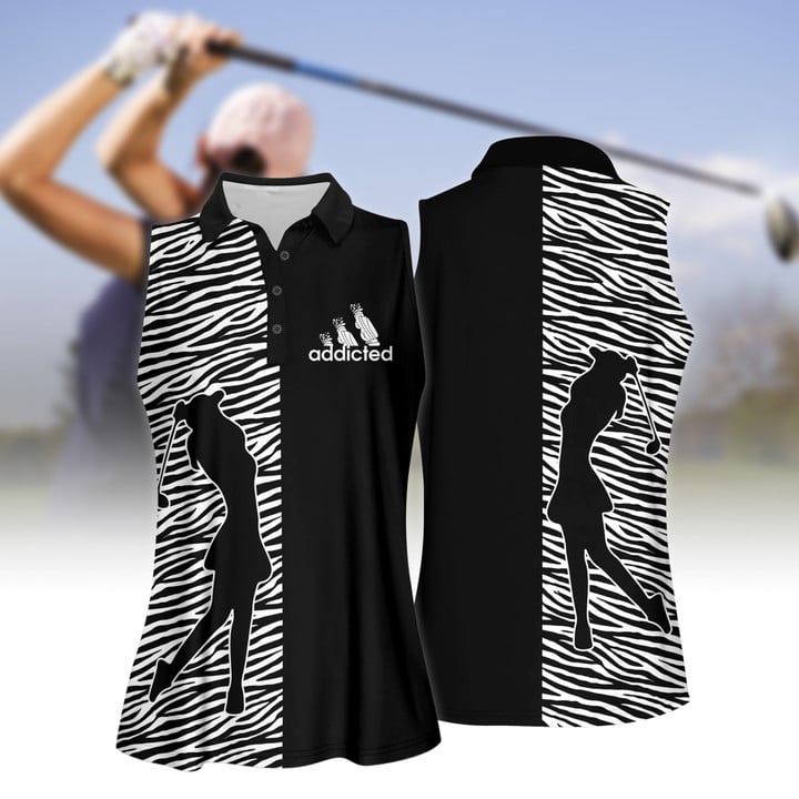 Zebra Pattern Golf Addicted Women Short Sleeve Polo Shirt Sleeveless Polo Shirt