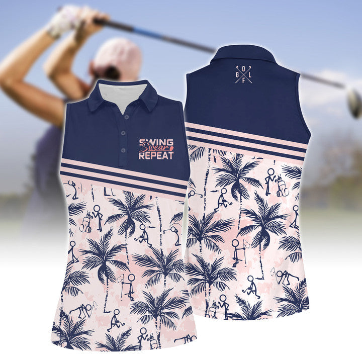 Swing Swear Repeat Golf Figures Women Polo Shirt/ Tropical Shirt for Golf Lovers