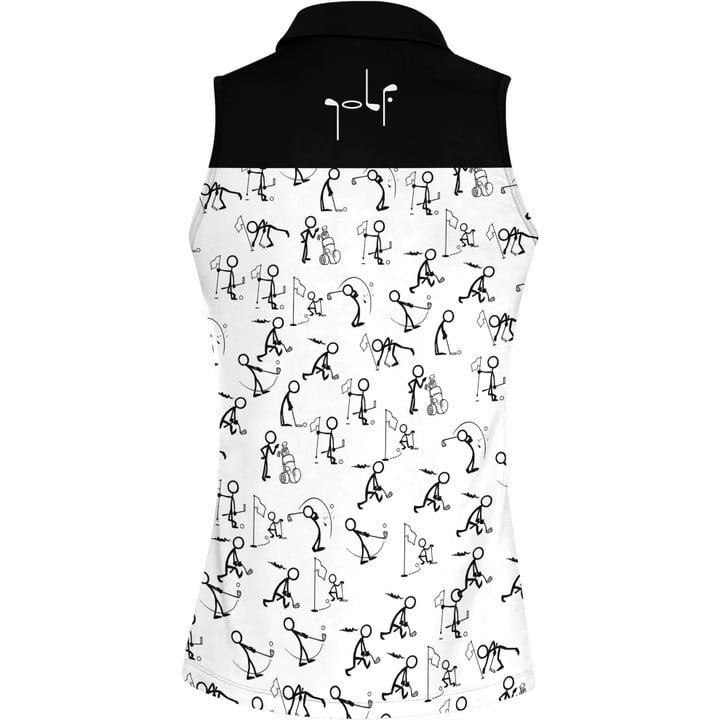 3D All Over Print Stickfigures Playing Golf Women Short Sleeve Polo Shirt Sleeveless Polo Shirt