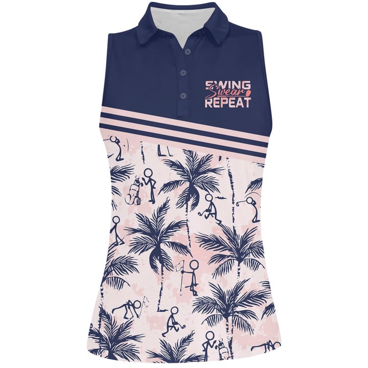 Swing Swear Repeat Golf Figures Women Polo Shirt/ Tropical Shirt for Golf Lovers