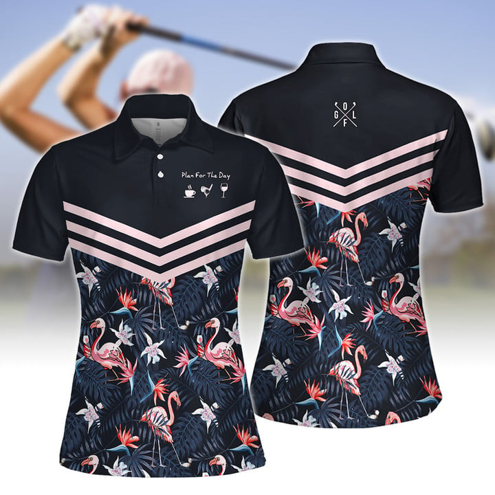 Plan For The Day Flamingo Tropical Golf Women Short Sleeve Polo Shirt Sleeveless Polo Shirt