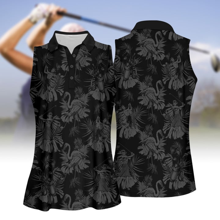 Flamingo And Golfer Pattern Women Short Sleeve Polo Shirt Sleeveless Polo Shirt