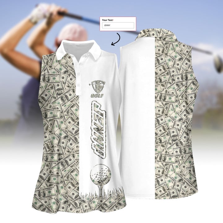 Personalized Name Dollar Golf Women Short Sleeve Polo Shirt Sleeveless Polo Shirt for Her