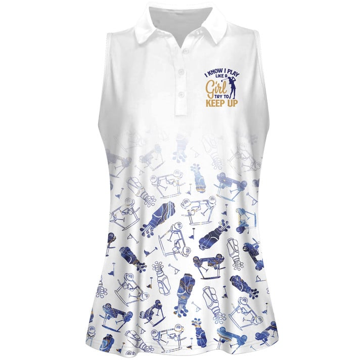 Try To Keep Up Blue Marble Gradient Golf Women Short Sleeve Polo Shirt Sleeveless Polo Shirt