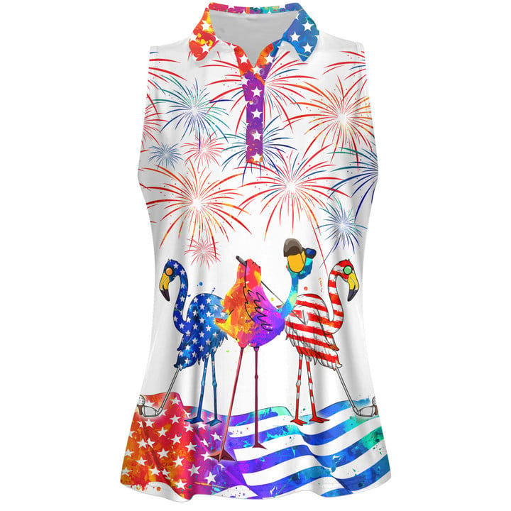 Water Color 4th Of July Patriotic Funny Flamingo Golf Women Short Sleeve Polo Shirt Sleeveless Polo Shirt/ Independence Shirt