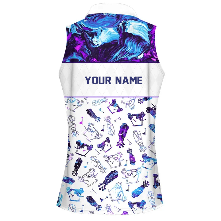 Personalized Name Blue And Purple Marble Seamless Golf Pattern Women Short Sleeve Polo Shirt Sleeveless Polo Shirt