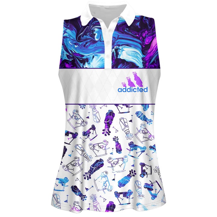 Personalized Name Blue And Purple Marble Seamless Golf Pattern Women Short Sleeve Polo Shirt Sleeveless Polo Shirt