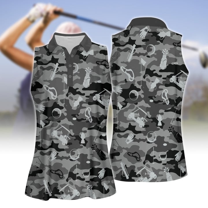 Color Camouflage Golf Set Women Short Sleeve Polo Shirt Sleeveless Polo Shirt Sport Culottes With Pocket
