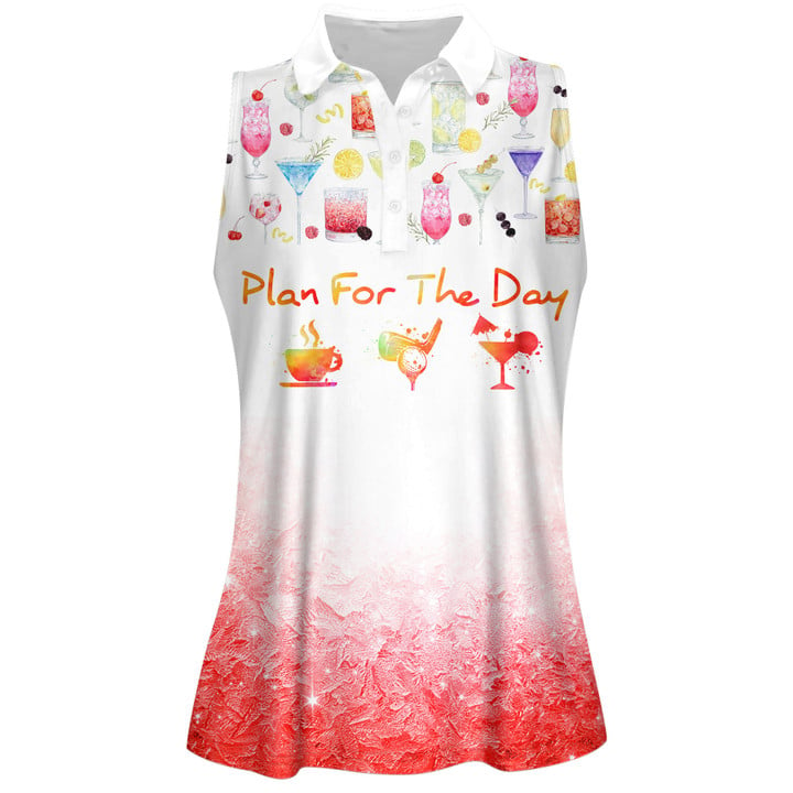 Plan For The Day Coffee Golf Cocktail Women Sleeveless Polo Shirt/ Golf Water Color Shirt