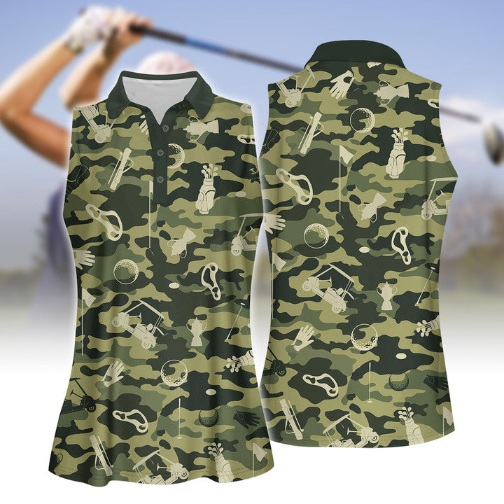 Color Camouflage Golf Set Women Short Sleeve Polo Shirt Sleeveless Polo Shirt Sport Culottes With Pocket