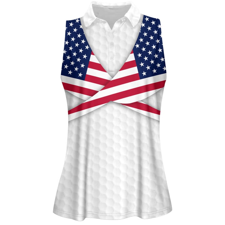 Golfer America Golf Flag Women Short Sleeve Polo Shirt Sleeveless Polo Shirt