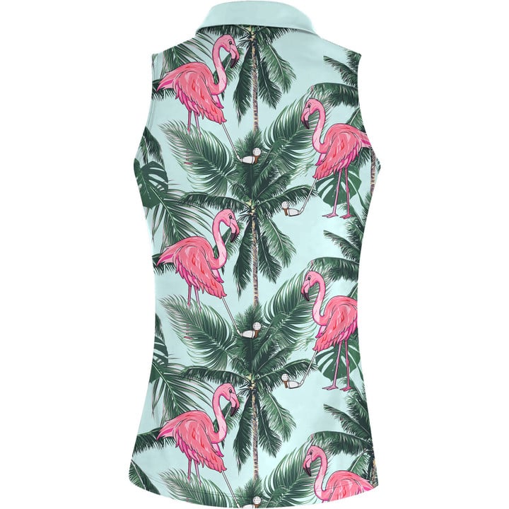Seamless Tropical Flamingo Golf Women Short Sleeve Polo Shirt Sleeveless Polo Shirt/ Idea Gift for Golf Lover
