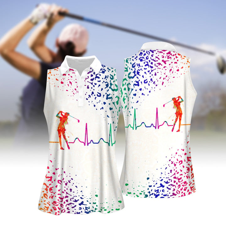 3D All Over Print Polo Shirt/ Watercolor Leopard Golf Heart Beat Women Shirt