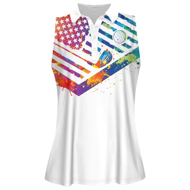 3D All Over Print American Flag Watercolor Golf/ Watercolor Lets Par Tee Women Short Sleeve Polo Shirt Sleeveless Polo Shirt