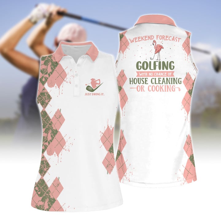 Weekend Forecast Flamingo Women Short Sleeve Polo Shirt Sleeveless Polo Shirt/ Golf Team Uniform