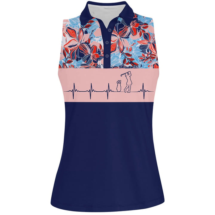 Heart Beat Golf Tropical Flower Women Short Sleeve Polo Shirt Sleeveless Polo Shirt