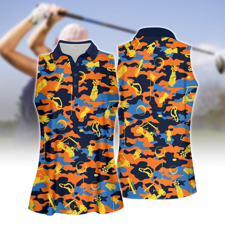 Blue And Orange Golf Set Women Short Sleeve Polo Shirt Sleeveless Polo Shirt Sport Culottes With Pocket