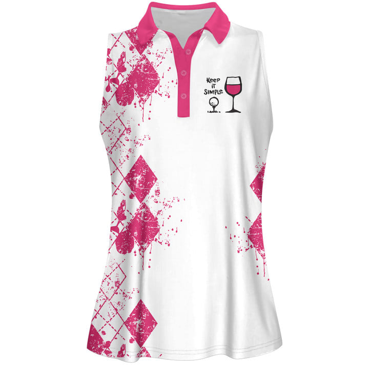 3D All Over Print Keep It Simple Golf And Wine Women Short Sleeve Polo Shirt Sleeveless Polo Shirt
