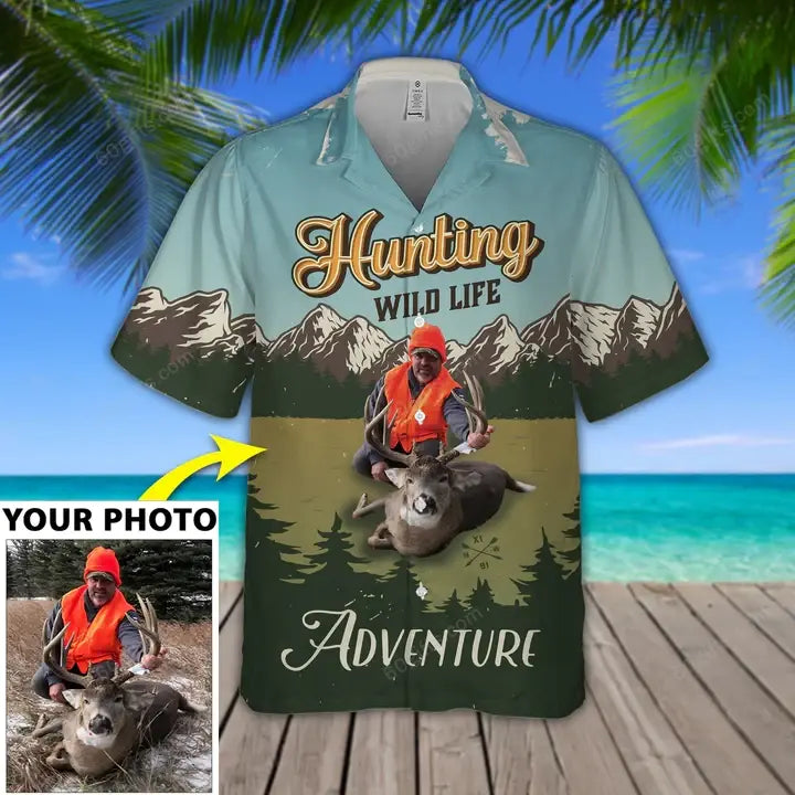 Customized Hunting Photo Hawaiian Shirt/ Hawaiian Shirt for Hunter/ Idea Gift for Men