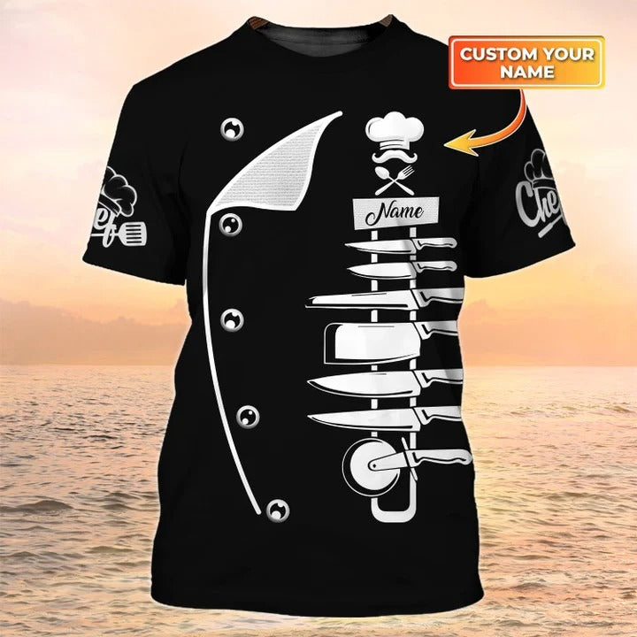 Chef T Shirts 3D Custom Name Black Shirt For Master Chef Men Women