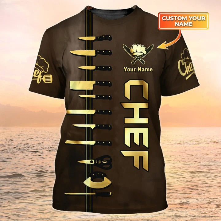 Custom Chef T Shirt Chef Knives Brown And Gold