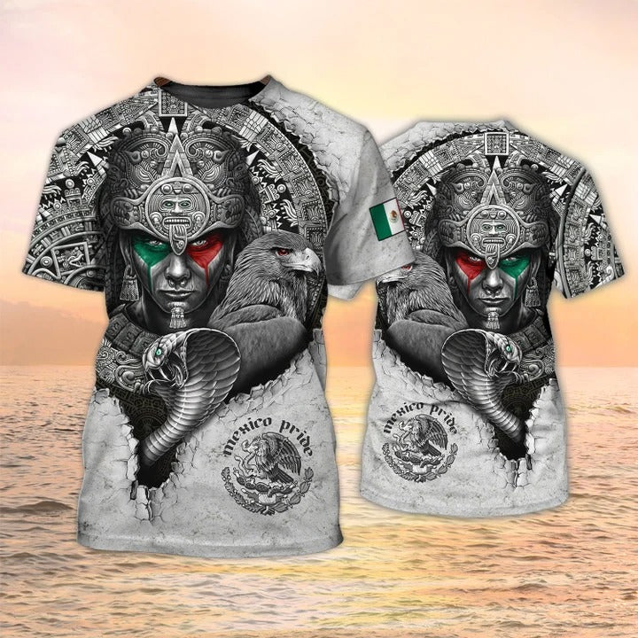 3D All Over Print Mexico Pride Tee Shirt/ Azteca Shirt/ Aztec Pattern Mexican Shirts For Him
