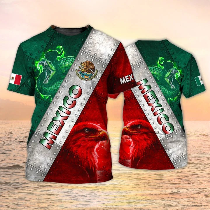3D Mexico Shirt Metal Patern/ Snake Eagle Mexican Shirts/ Aztec Shirt