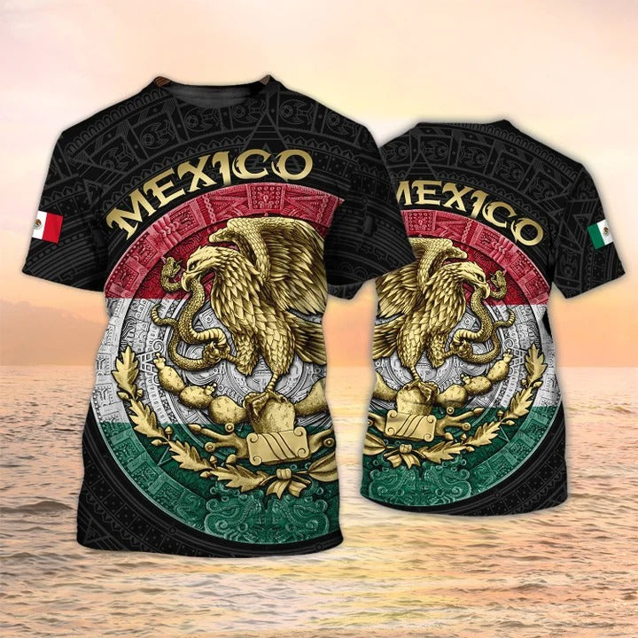 3D All Over Print Mexico T Shirt For Men Women/ Mexican Shirts Aztec Eagle Pattern