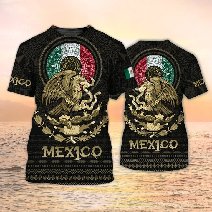 Mexico Coat Of Arm 3D Print Shirt/ Mexico Azteca Pattern Tshirt