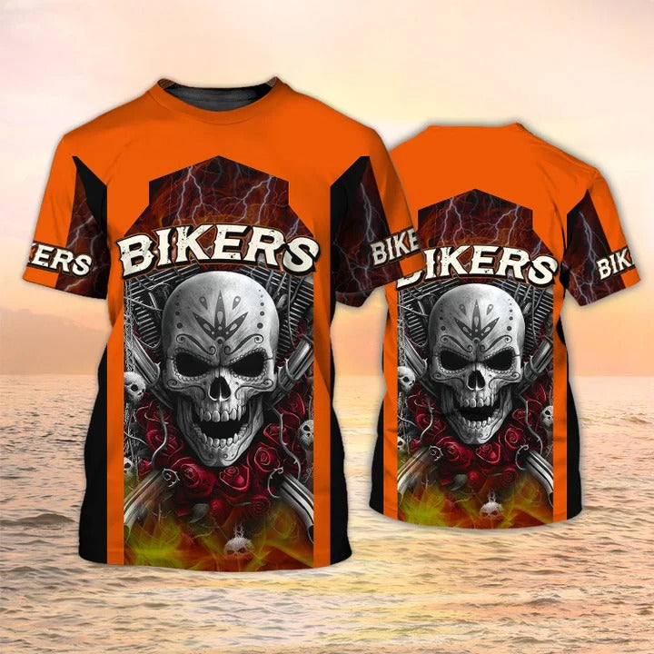 3D Skull Biker Men Shirt/ Halloween Biker Tshirt