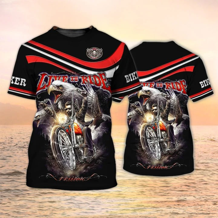 3D All Over Print Motorcycle T Shirt Biker Shirt Live To Ride/ Biker Club Uniform