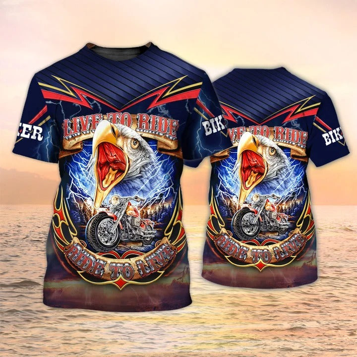 Motorcycle T Shirt Eagle Biker Shirt Live To Ride/ 3D Shirt For Motorcycle Lover