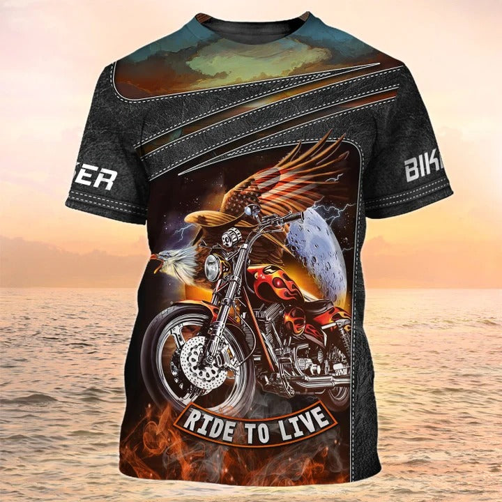 3D Printed Motorcycle T Shirt Eagle Biker Shirt For Men/ Biker Dad Gift