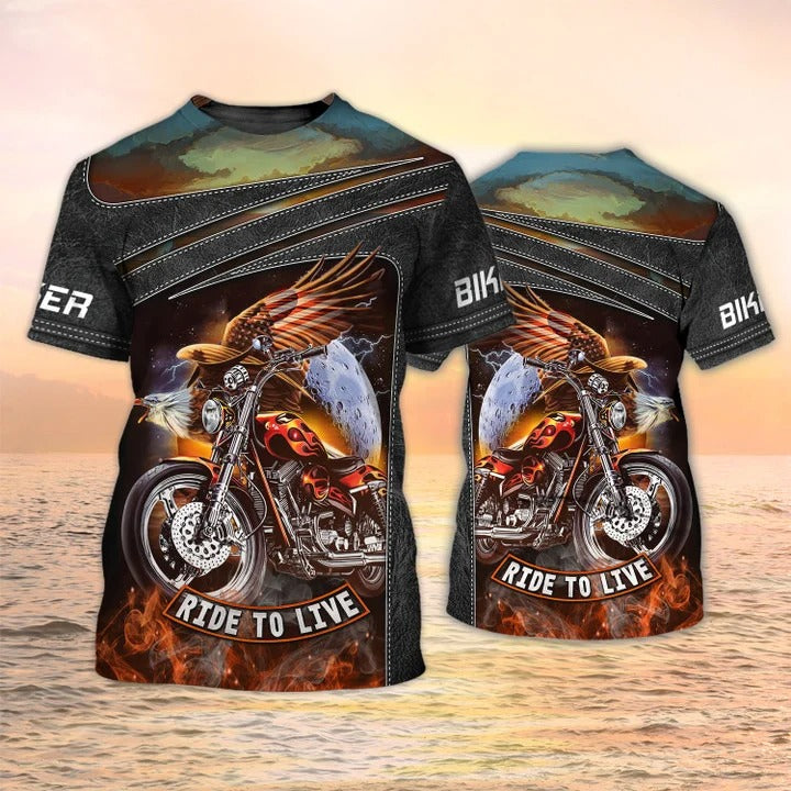 3D Printed Motorcycle T Shirt Eagle Biker Shirt For Men/ Biker Dad Gift