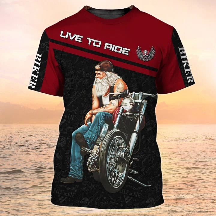 3D All Over Print Biker Shirt Live To Ride/ Men Biker Gifts