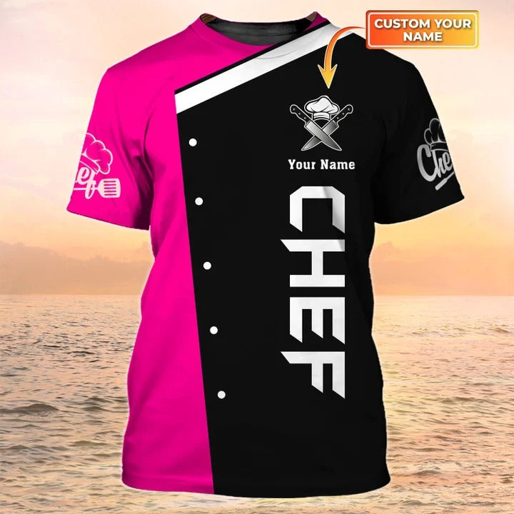 Personalized Chef Shirt 3D All Over Print/ Cook T Shirts Black Pink/ Gift For Master Chef