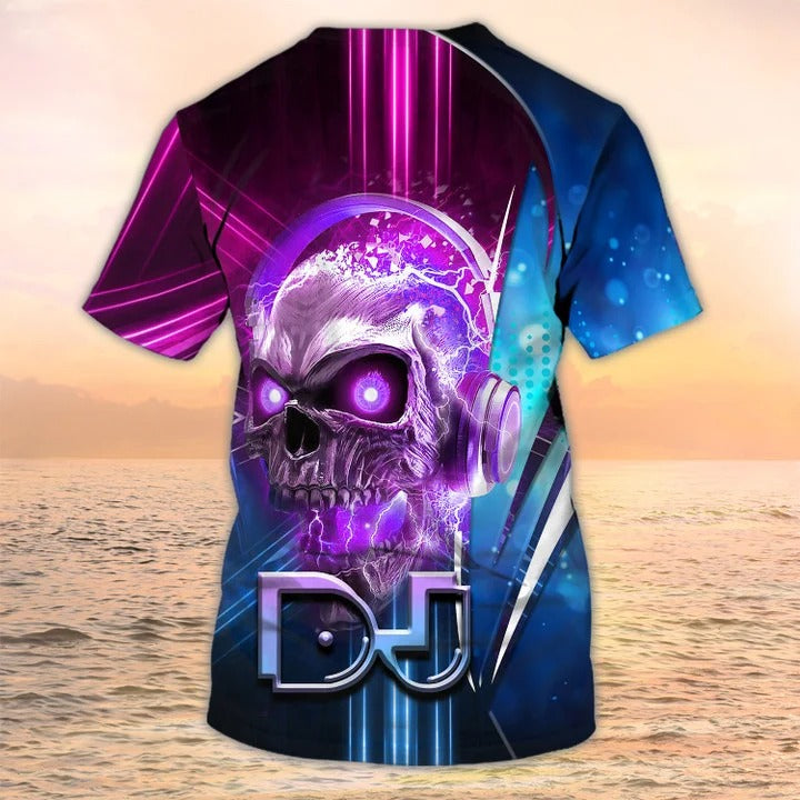 Personalized DJ Shirt Skull DJ Design Tshirt Neon Light