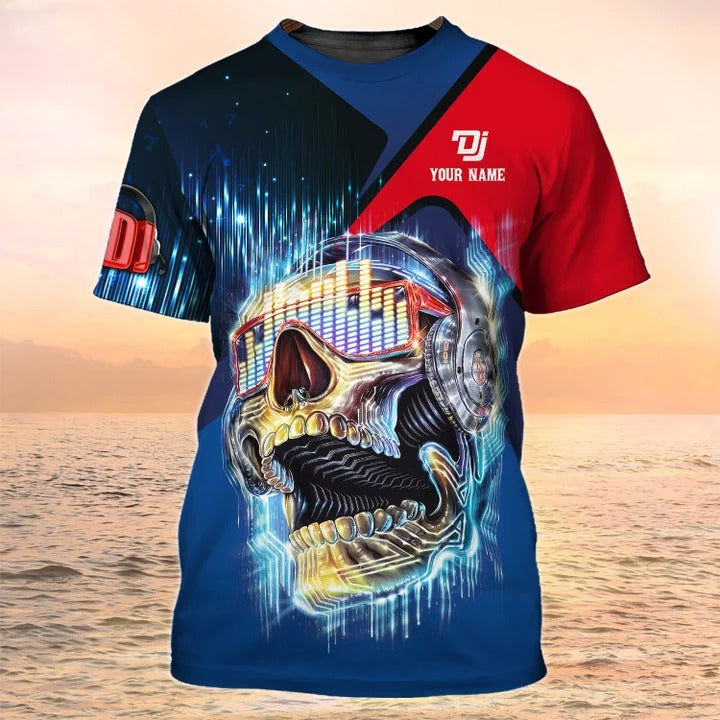 Customized With Name Skull DJ T Shirt Men Women/ Skull Shirt For Musican/ Music Lover Shirt