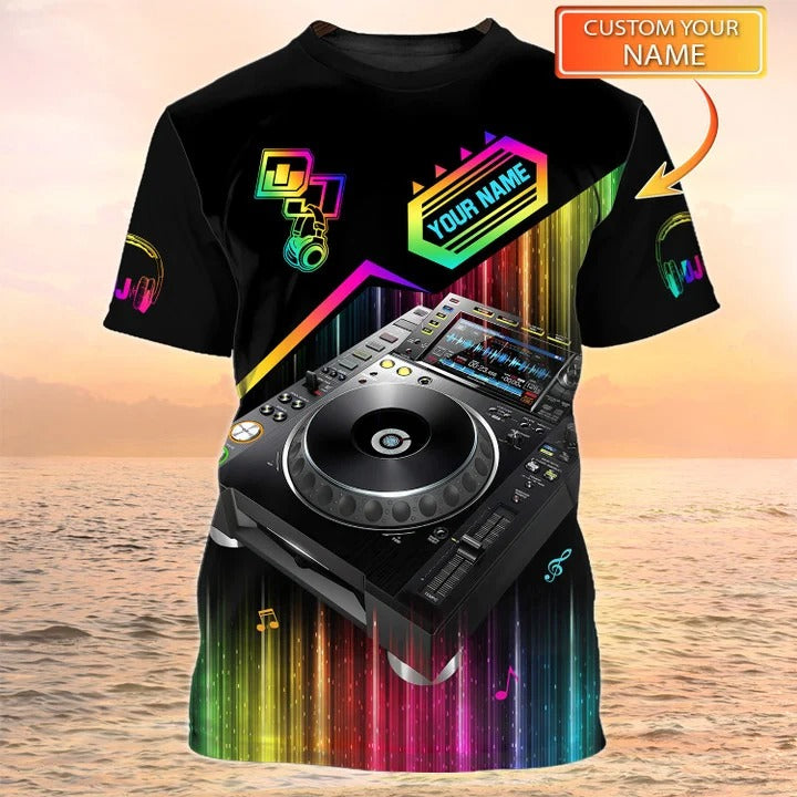 3D All Over Print DJ Design Shirt Neon Light Custom Disc Jockey Tshirt