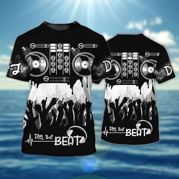 DJ Shirt Disc Jockey Shirts Short Sleeve/ Feel The Beat Black 3D Shirt/ DJ Gift