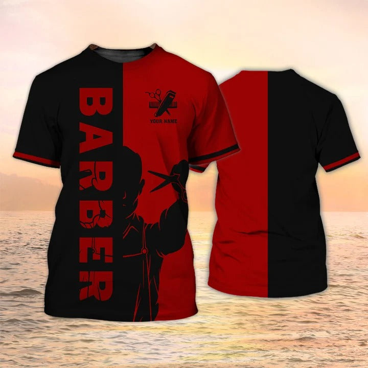 Barber T shirt Custom Barber Shop Shirt Black & Red Gift For Men