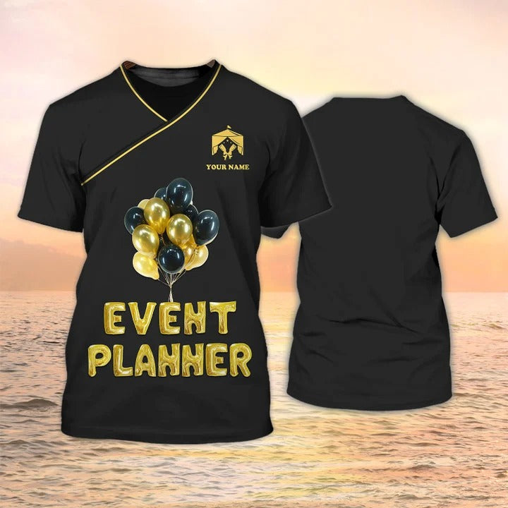Event Planner 3D Shirt Balloon Design Event Planner Custom Tshirt Black Party Planner Tee Shirt