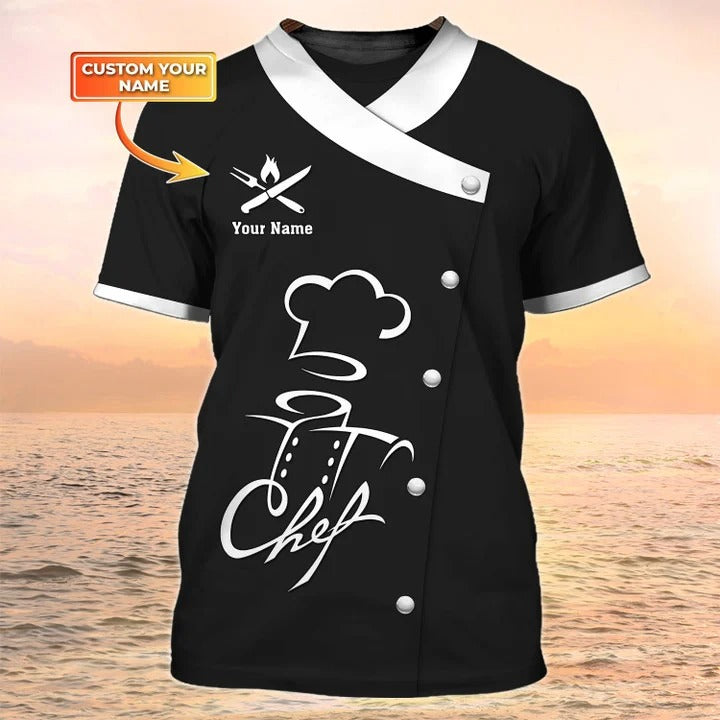 Personalized 3D All Over Print Black And White Chef Shirt Men Women/ Chef Clothing for Restaurants