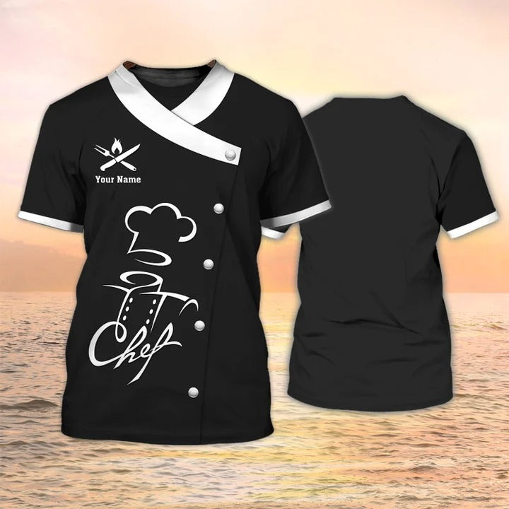 Personalized 3D All Over Print Black And White Chef Shirt Men Women/ Chef Clothing for Restaurants