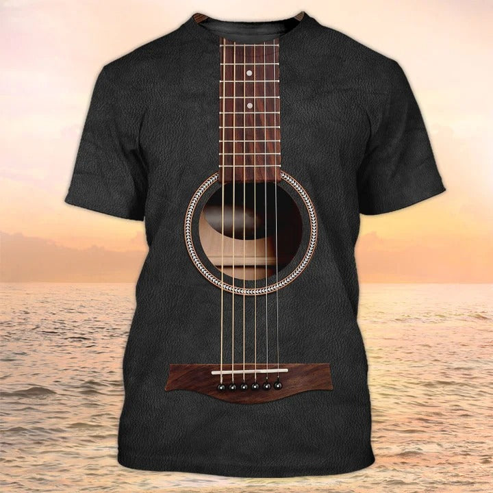 3D Full Printed Guitar On Shirt Black Leather Pattern/ Guitar Club Uniform/ Guitarist Shirt