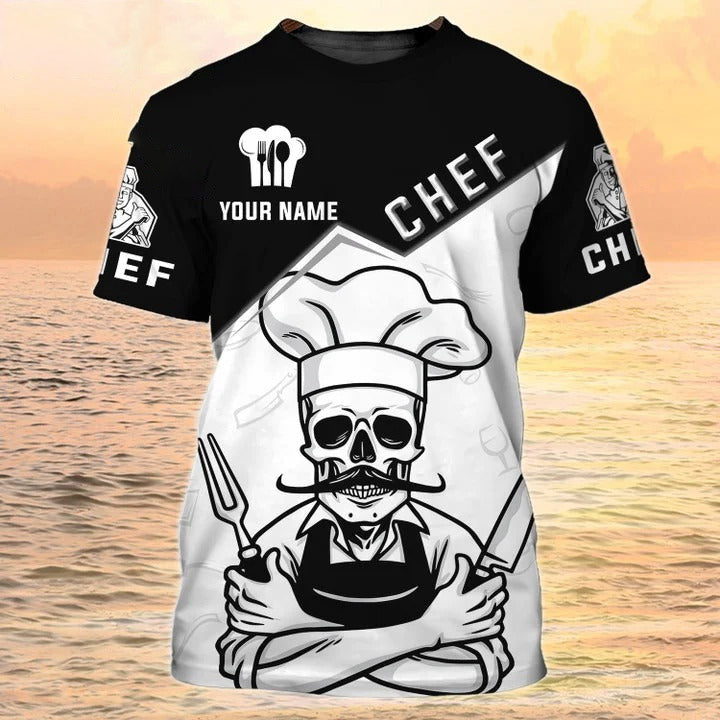 Customized 3D Master Chef Shirt Black And White Pattern/ Skull Chef Shirt Men Women
