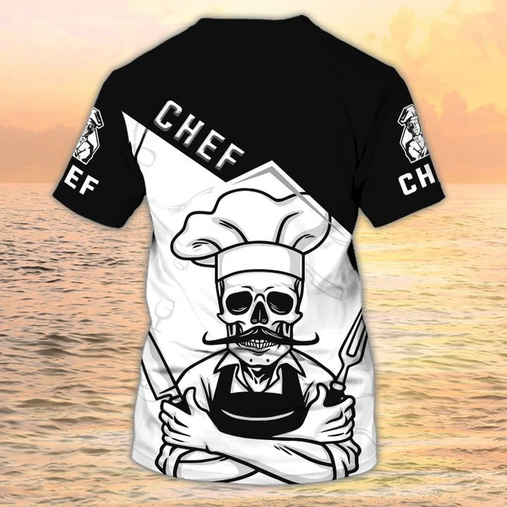 Customized 3D Master Chef Shirt Black And White Pattern/ Skull Chef Shirt Men Women