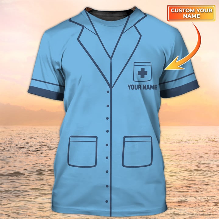 Nurse Tshirt/ Nursing Custom Shirts/ Nurse Uniform/ Nurse Personalized Name Cyan Blue