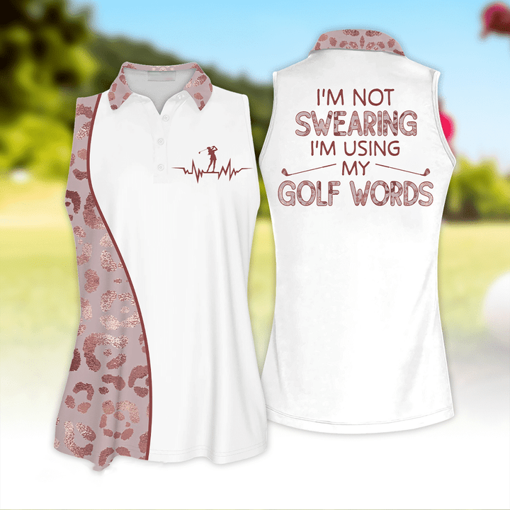 3D All Over Print Golf Heart Beat Shirt/ I''m Not Swearing I''m Using My Golf Words Golf Leopard Polo Shirt