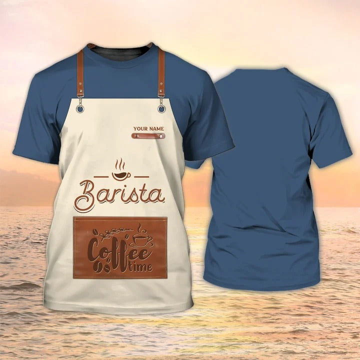 Personalized Barista Apron 3D Print Shirt Barista Shirts Coffee Time Shirt